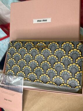 Miu Miu Yellow & Gray Patterned Zip Wallet limited